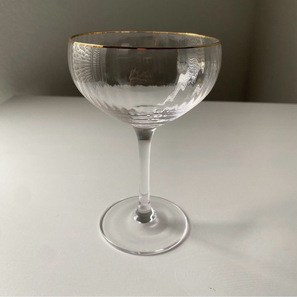 “World Market” Gold Rimmed Ribbed Coupe Glass
